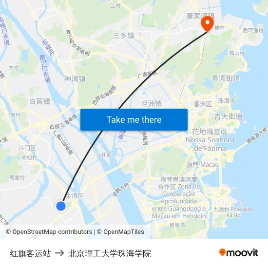红旗客运站 to 北京理工大学珠海学院 map