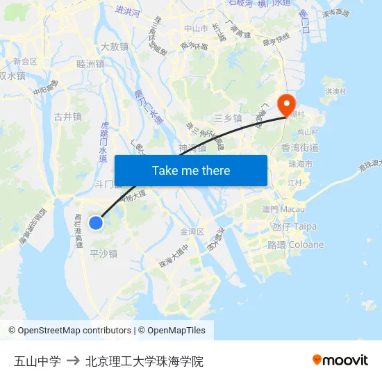 五山中学 to 北京理工大学珠海学院 map