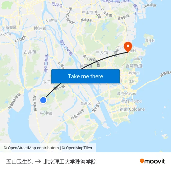 五山卫生院 to 北京理工大学珠海学院 map