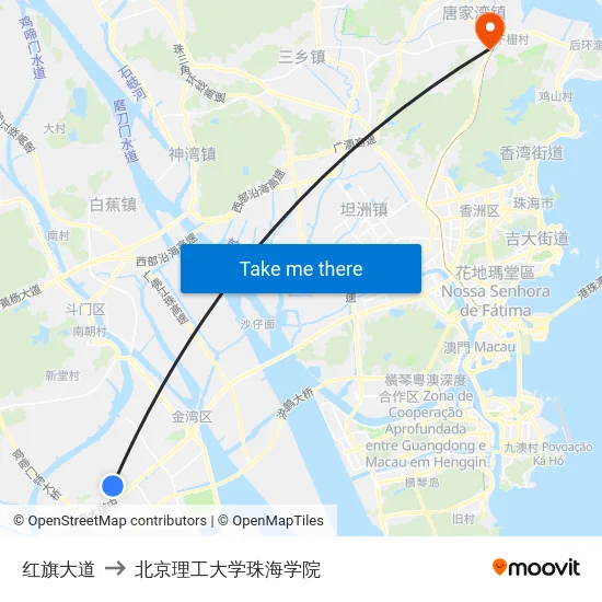 红旗大道 to 北京理工大学珠海学院 map