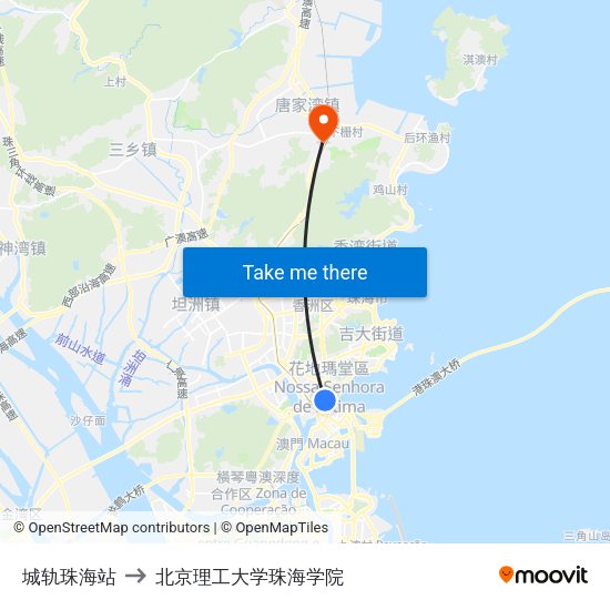 城轨珠海站 to 北京理工大学珠海学院 map