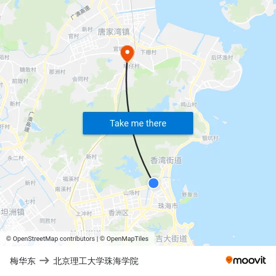 梅华东 to 北京理工大学珠海学院 map