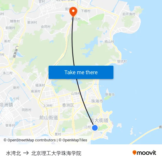 水湾北 to 北京理工大学珠海学院 map