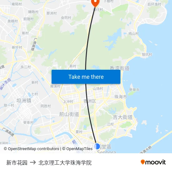 新市花园 to 北京理工大学珠海学院 map