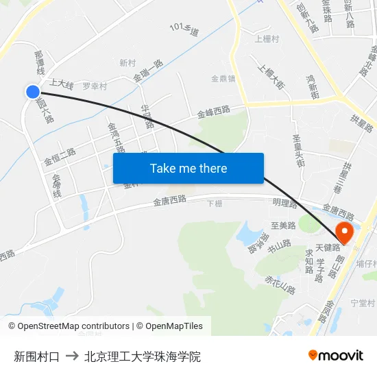 新围村口 to 北京理工大学珠海学院 map