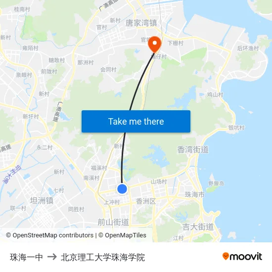 珠海一中 to 北京理工大学珠海学院 map