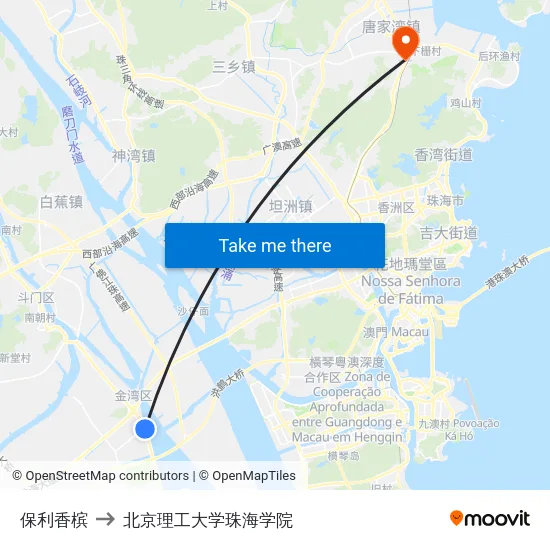 保利香槟 to 北京理工大学珠海学院 map