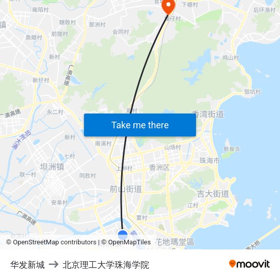 华发新城 to 北京理工大学珠海学院 map