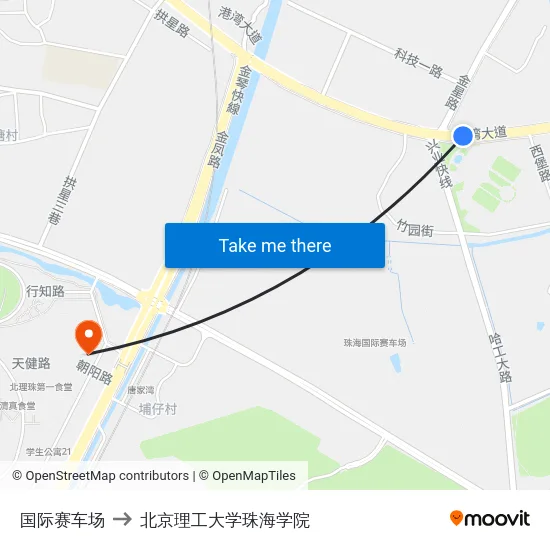 国际赛车场 to 北京理工大学珠海学院 map