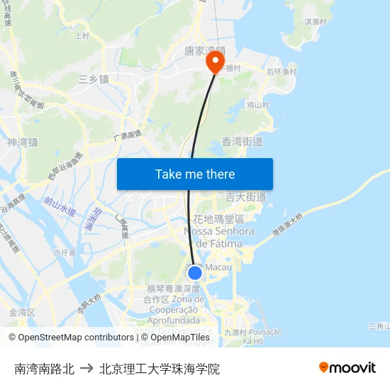 南湾南路北 to 北京理工大学珠海学院 map