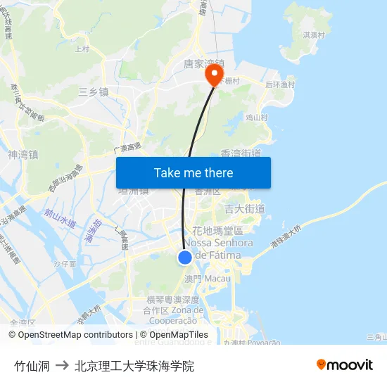 竹仙洞 to 北京理工大学珠海学院 map