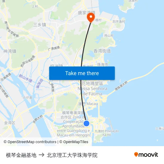 横琴金融基地 to 北京理工大学珠海学院 map