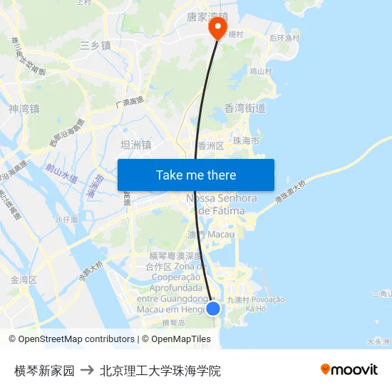 横琴新家园 to 北京理工大学珠海学院 map