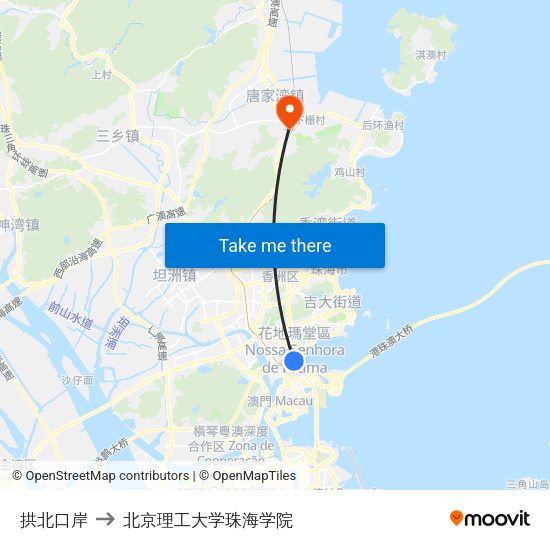 拱北口岸 to 北京理工大学珠海学院 map