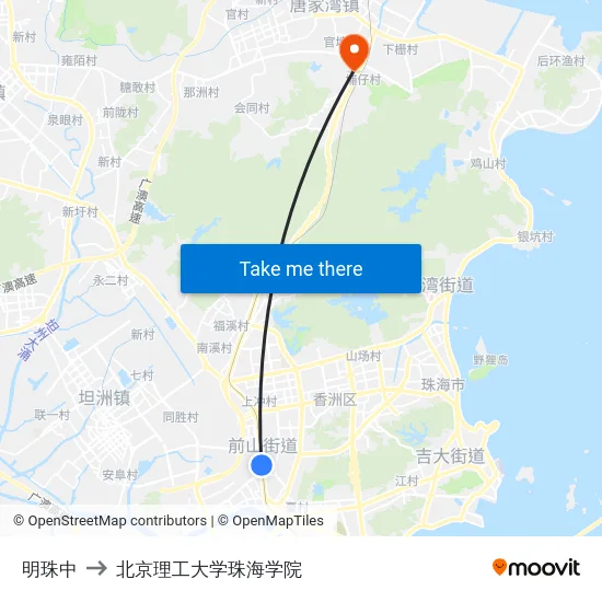 明珠中 to 北京理工大学珠海学院 map