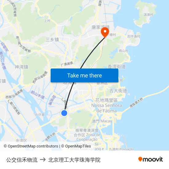 公交信禾物流 to 北京理工大学珠海学院 map