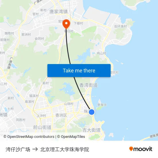 湾仔沙广场 to 北京理工大学珠海学院 map