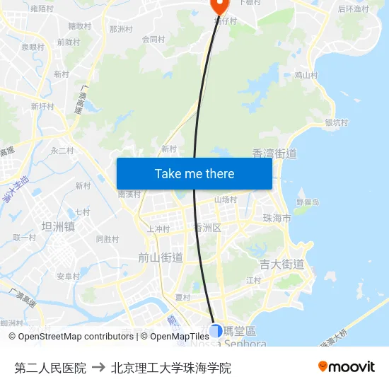 第二人民医院 to 北京理工大学珠海学院 map