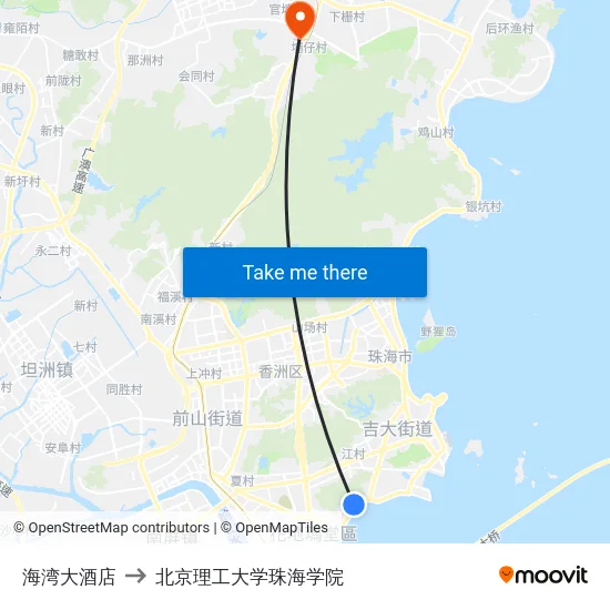 海湾大酒店 to 北京理工大学珠海学院 map