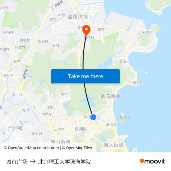 城市广场 to 北京理工大学珠海学院 map