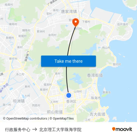 行政服务中心 to 北京理工大学珠海学院 map