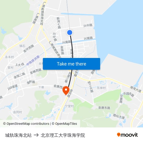 城轨珠海北站 to 北京理工大学珠海学院 map