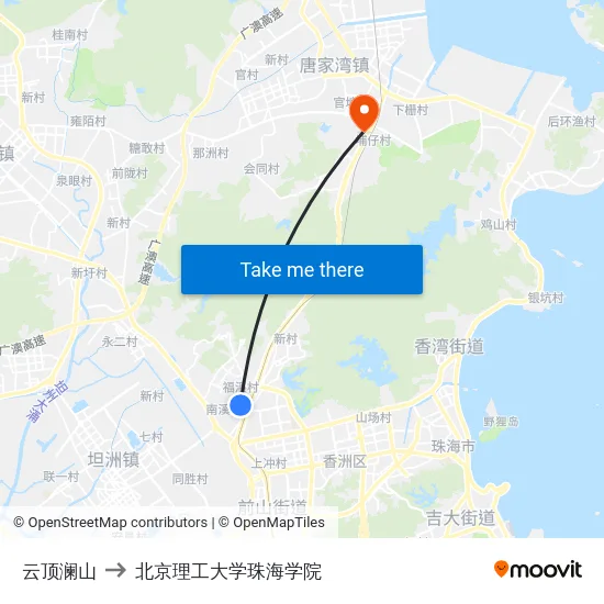 云顶澜山 to 北京理工大学珠海学院 map