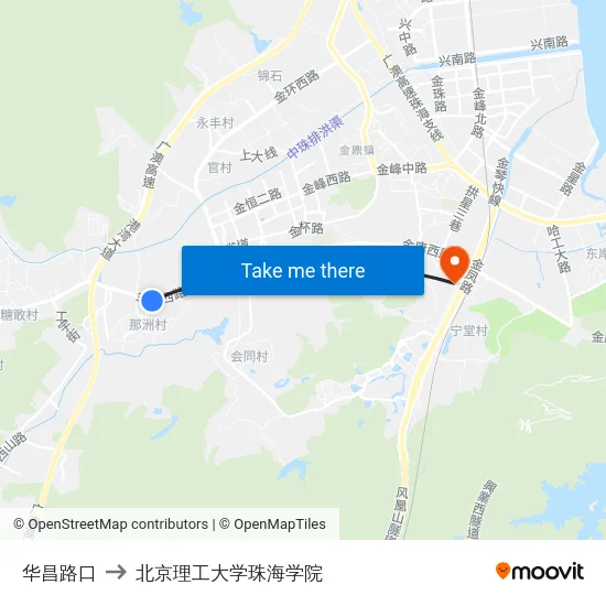 华昌路口 to 北京理工大学珠海学院 map