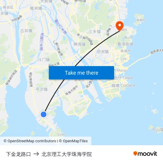 下金龙路口 to 北京理工大学珠海学院 map