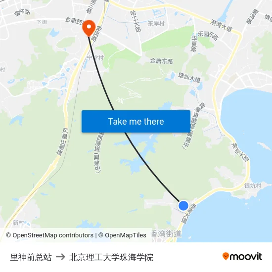 里神前总站 to 北京理工大学珠海学院 map