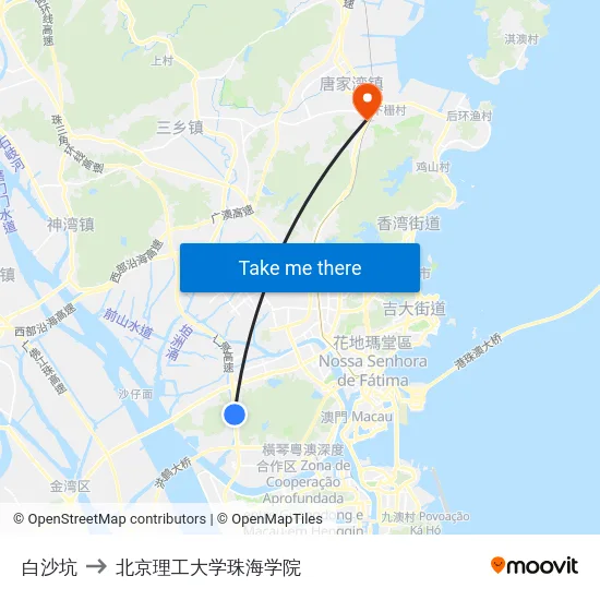 白沙坑 to 北京理工大学珠海学院 map