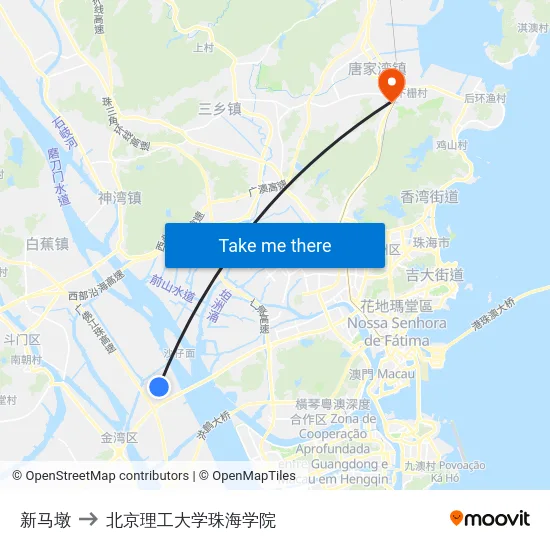 新马墩 to 北京理工大学珠海学院 map