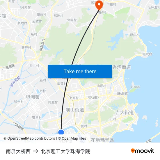 南屏大桥西 to 北京理工大学珠海学院 map