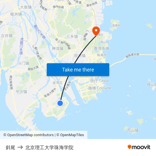 斜尾 to 北京理工大学珠海学院 map