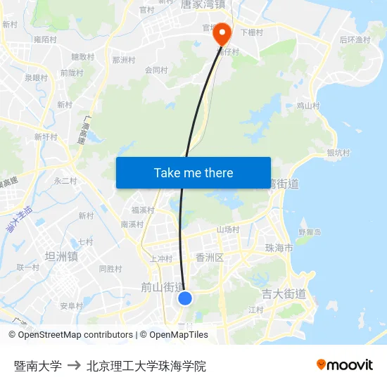 暨南大学 to 北京理工大学珠海学院 map