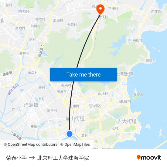 荣泰小学 to 北京理工大学珠海学院 map