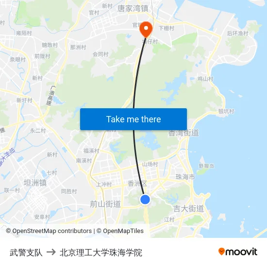 武警支队 to 北京理工大学珠海学院 map