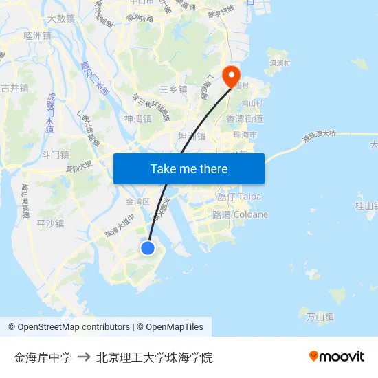 金海岸中学 to 北京理工大学珠海学院 map