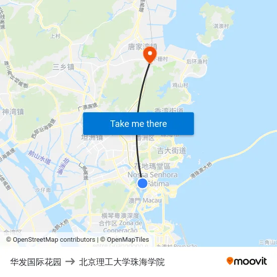 华发国际花园 to 北京理工大学珠海学院 map