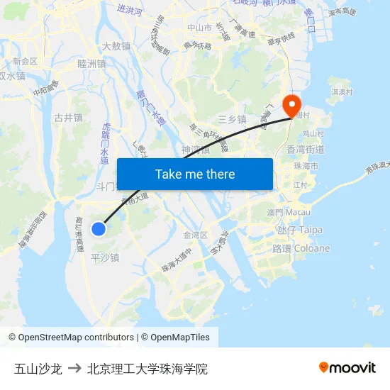 五山沙龙 to 北京理工大学珠海学院 map
