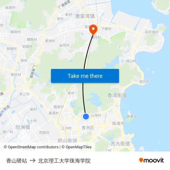 香山驿站 to 北京理工大学珠海学院 map