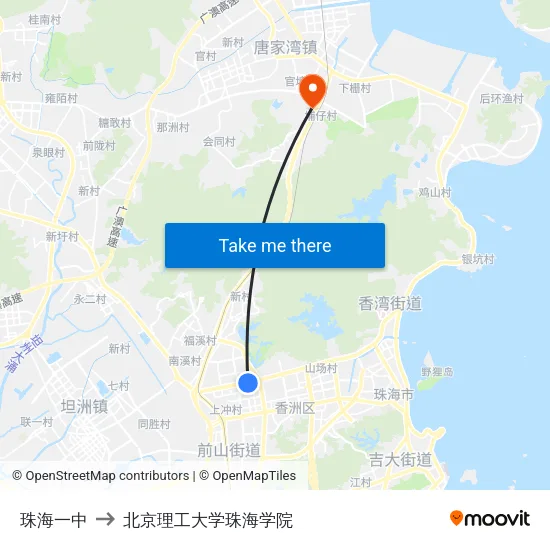 珠海一中 to 北京理工大学珠海学院 map