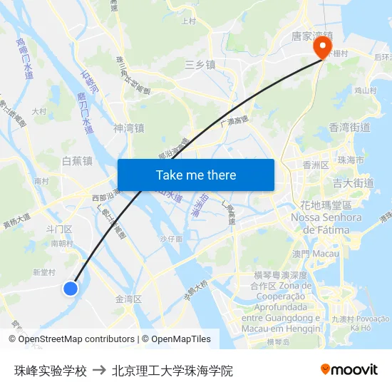 珠峰实验学校 to 北京理工大学珠海学院 map