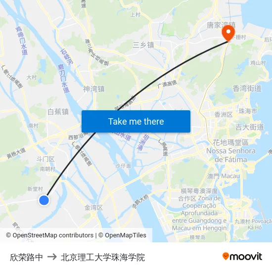 欣荣路中 to 北京理工大学珠海学院 map