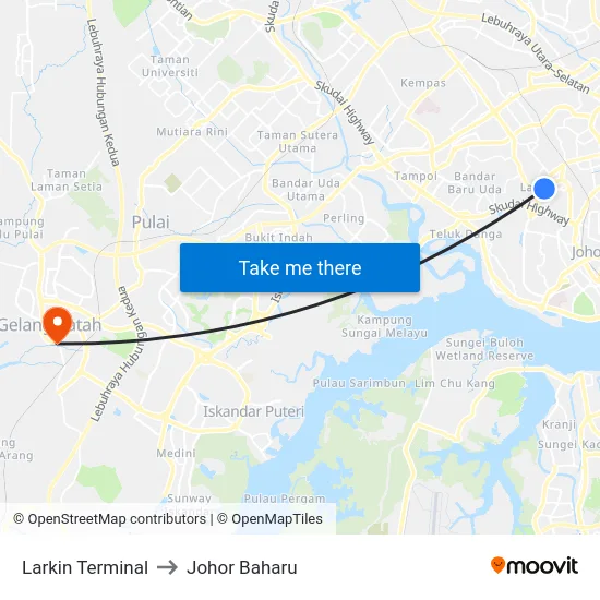 Larkin Terminal to Johor Baharu map