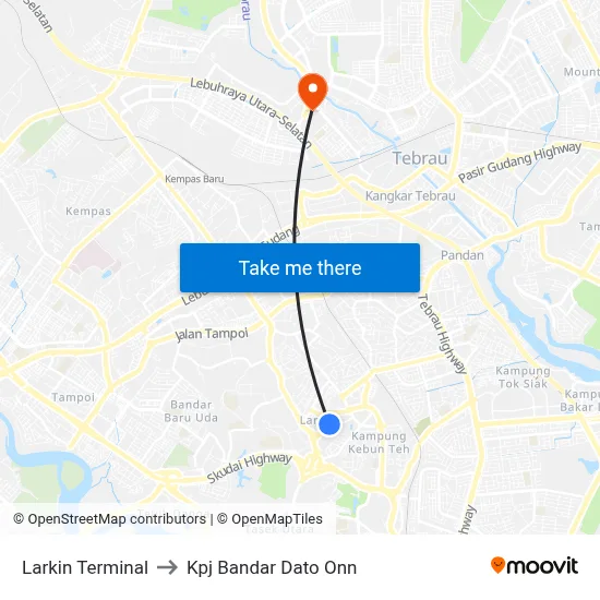 Larkin Terminal to Kpj Bandar Dato Onn map
