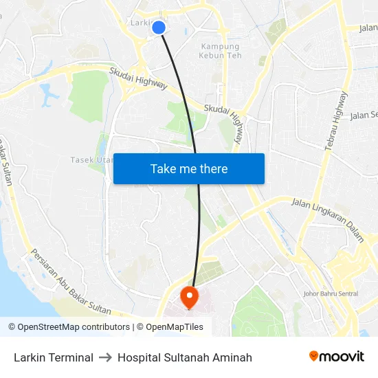 Larkin Terminal to Hospital Sultanah Aminah map