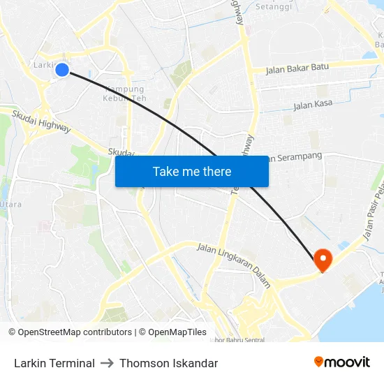 Larkin Terminal to Thomson Iskandar map