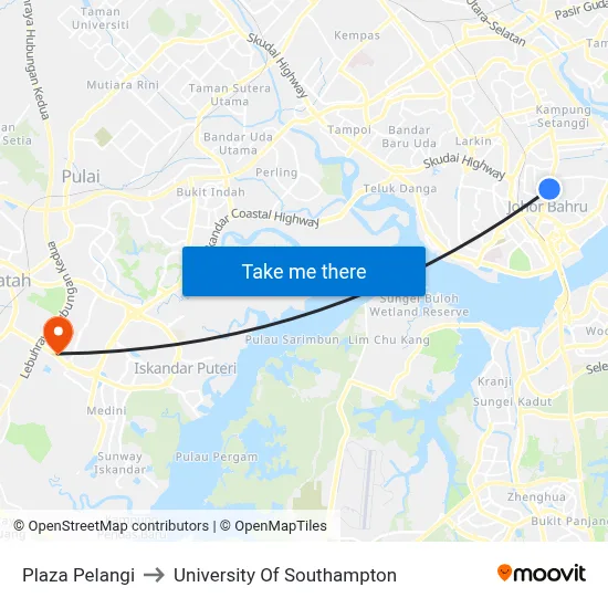 Plaza Pelangi to University Of Southampton map