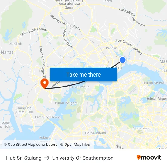Hub Sri Stulang to University Of Southampton map